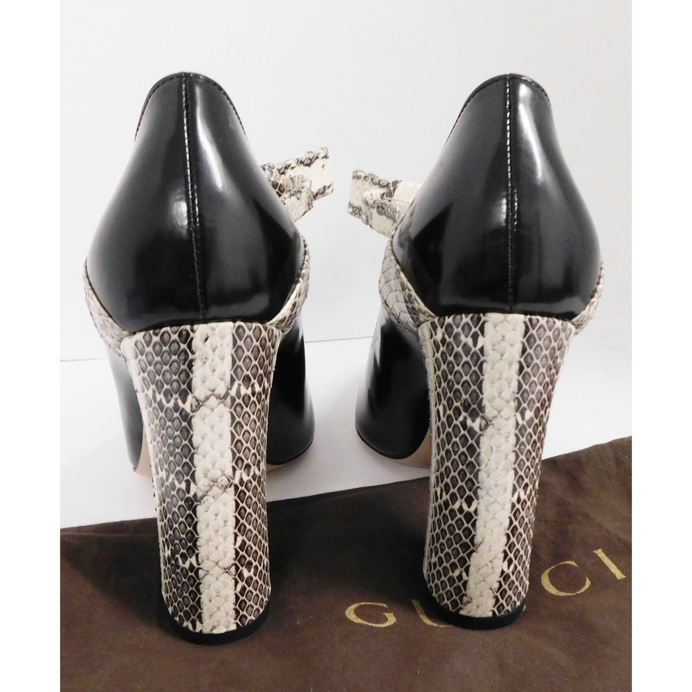 GUCCI Nimue Snakeskin Bow Polished Leather Pumps Size 36.5 (6.5 US) $1000rt - Picture 6 of 8